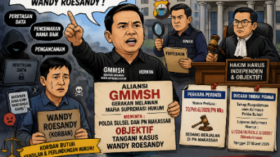 Aliansi GMMSH Desak Polda Sulsel dan PN Makassar Objektif Tangani Kasus Wandy Roesandy Korban Atas Oknum Bank Mandiri